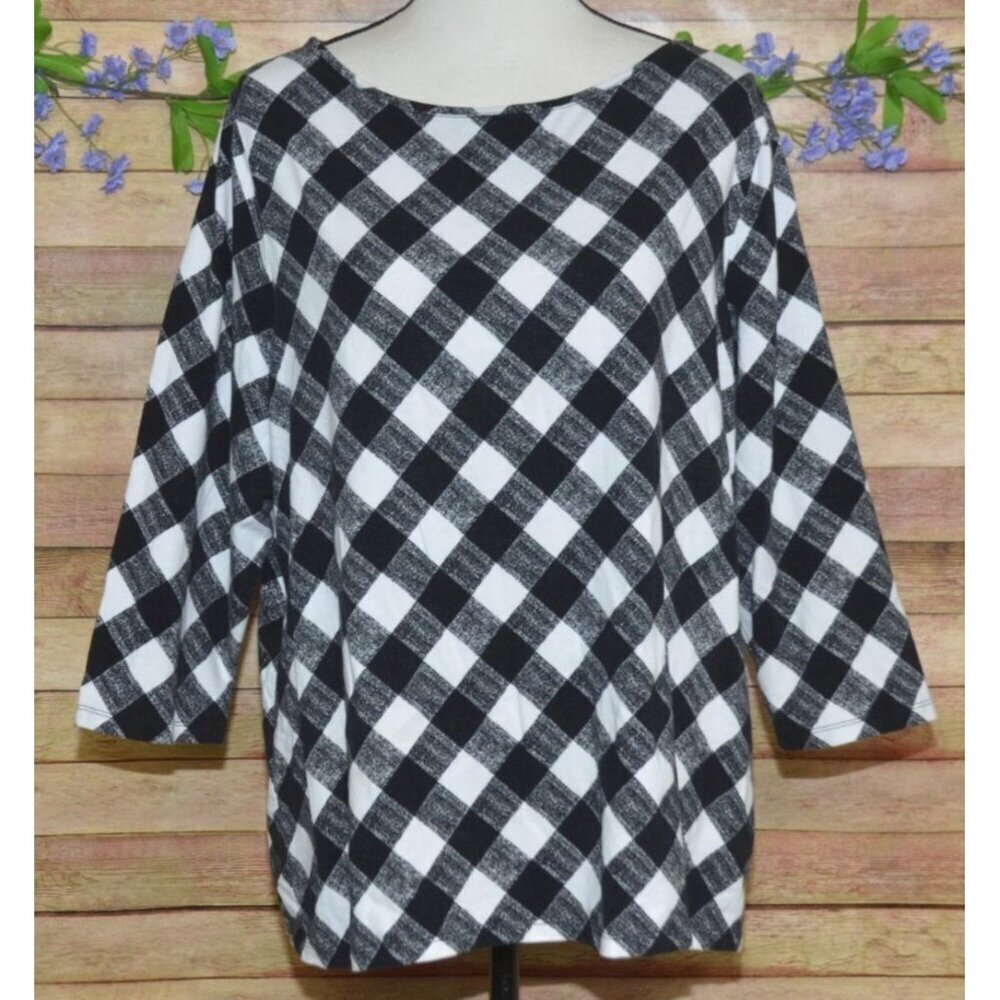 Talbots Tee Women's Black & White 3/4 Sleeve Thin Knit Top Plus Size 3X Stretch